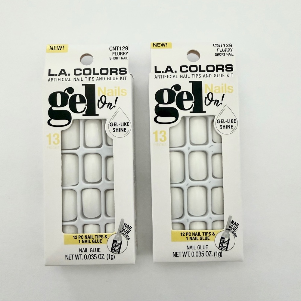 L.A. COLORS Gel On! Artificial Nail Tips & Glue Kit - White 2 Pack Bundle Set